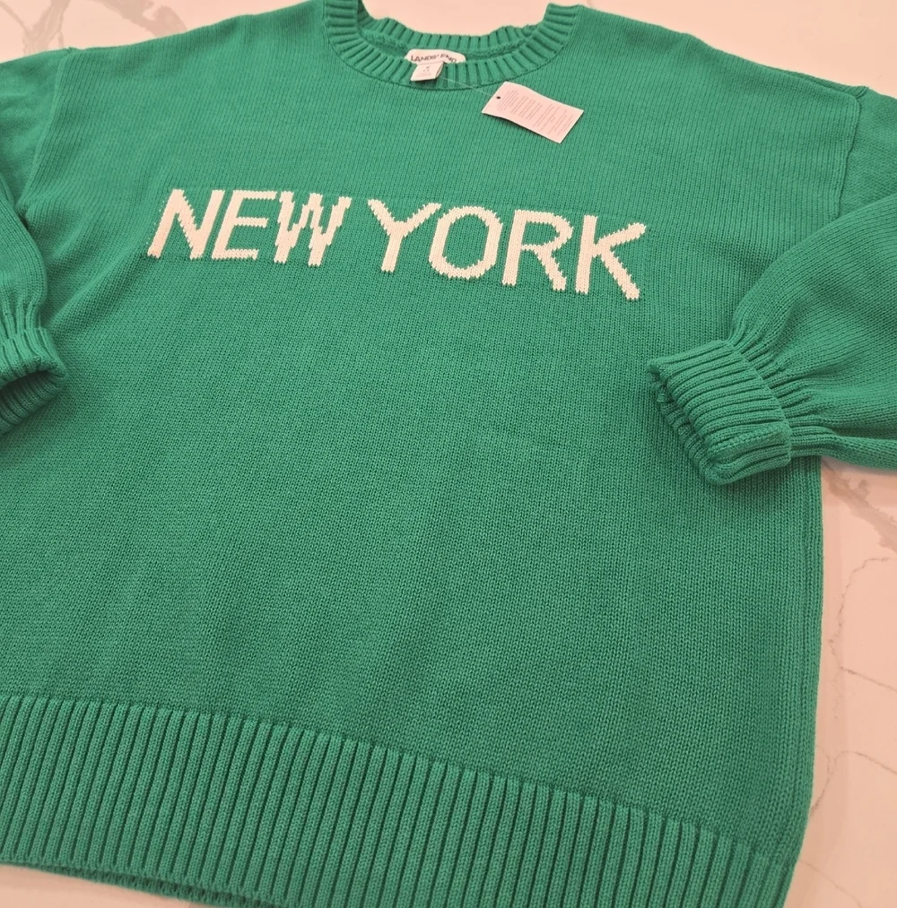 NWT Fishermans Chunky Knit New York Cotton Green Crewneck Sweater Womens Small